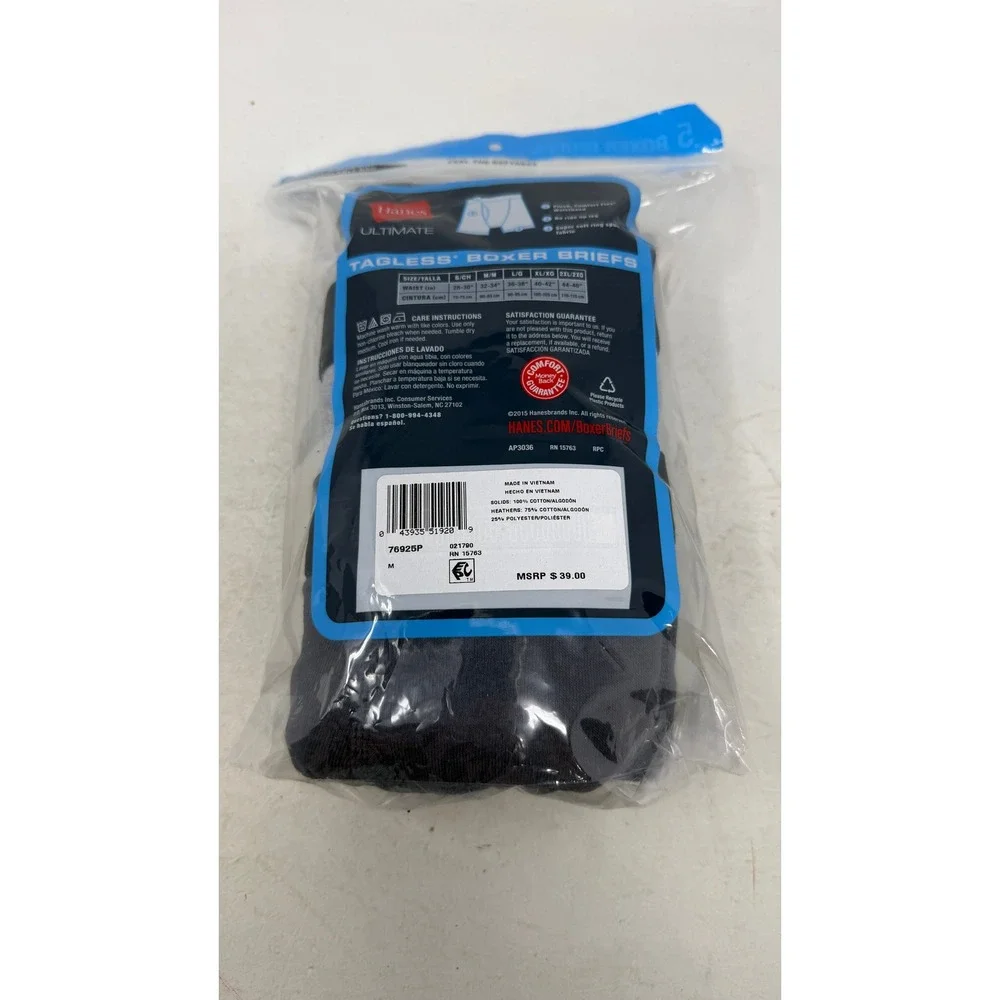 Hanes Ultimate Tagless Boxer Briefs 5 Pack Mens Medium Black Grey 76925P NEW